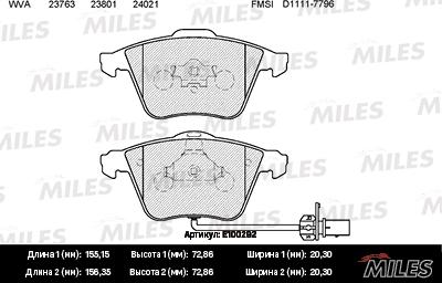 Miles E100292 - Bremžu uzliku kompl., Disku bremzes adetalas.lv