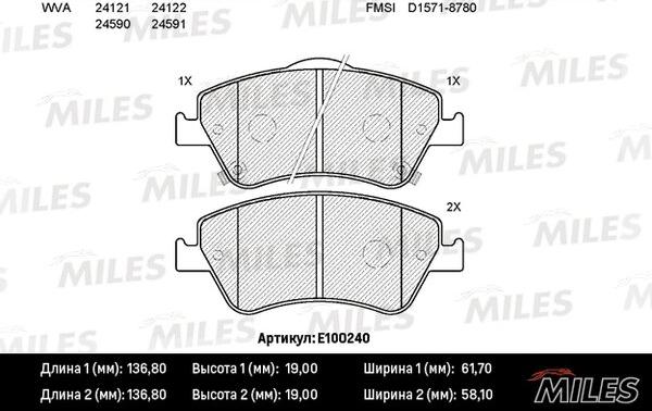 Miles E100240 - Bremžu uzliku kompl., Disku bremzes adetalas.lv