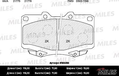 Miles E100250 - Bremžu uzliku kompl., Disku bremzes adetalas.lv