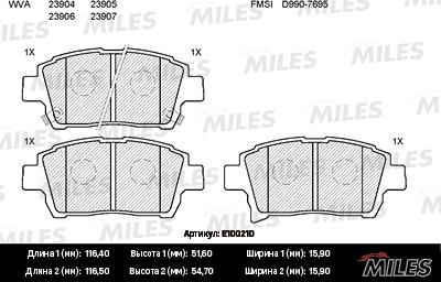 Miles E100210 - Bremžu uzliku kompl., Disku bremzes adetalas.lv