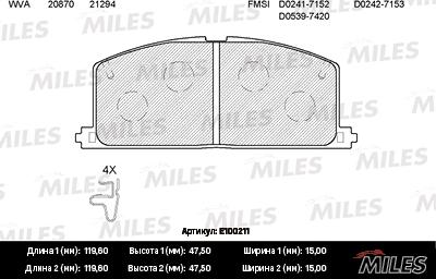 Miles E100211 - Bremžu uzliku kompl., Disku bremzes adetalas.lv