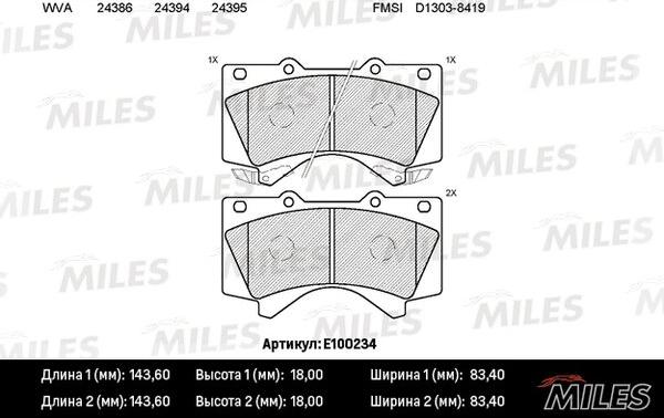 Miles E100234 - Bremžu uzliku kompl., Disku bremzes adetalas.lv