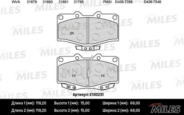 Miles E100231 - Bremžu uzliku kompl., Disku bremzes adetalas.lv