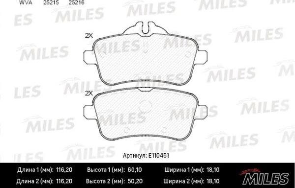 Miles E110451 - Bremžu uzliku kompl., Disku bremzes adetalas.lv