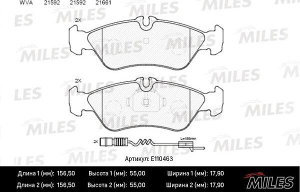 Miles E110463 - Bremžu uzliku kompl., Disku bremzes adetalas.lv