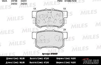 Miles E110187 - Bremžu uzliku kompl., Disku bremzes adetalas.lv