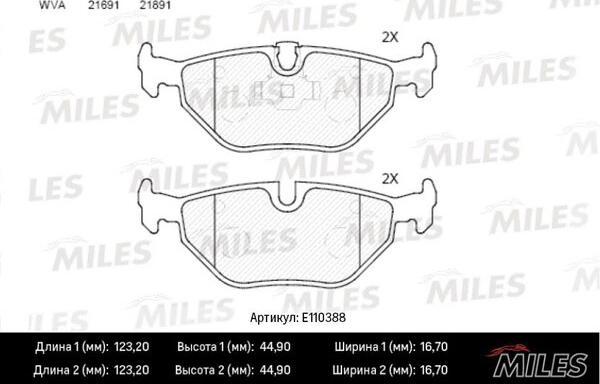 Miles E110388 - Bremžu uzliku kompl., Disku bremzes adetalas.lv