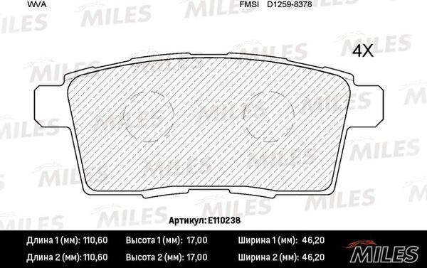 Miles E110238 - Bremžu uzliku kompl., Disku bremzes adetalas.lv