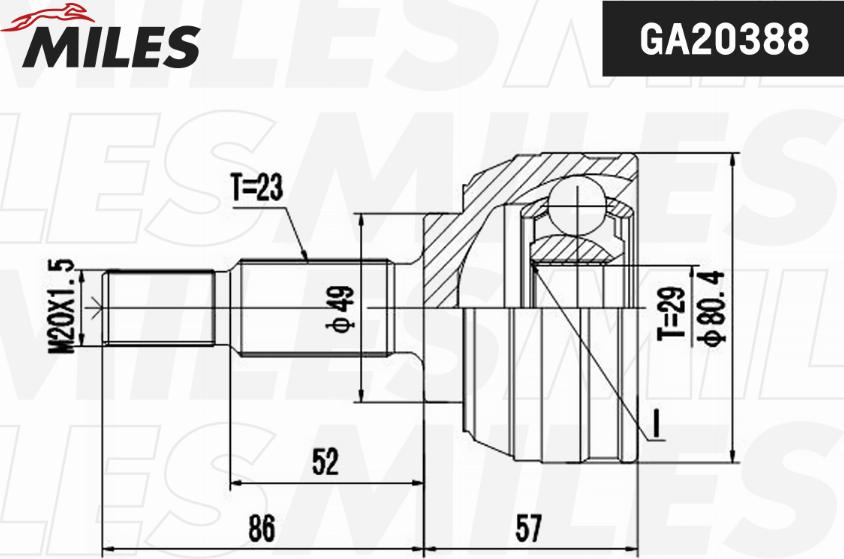 Miles GA20388 - Šarnīru komplekts, Piedziņas vārpsta adetalas.lv