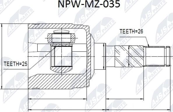 NTY NPW-MZ-035 - Šarnīru komplekts, Piedziņas vārpsta adetalas.lv