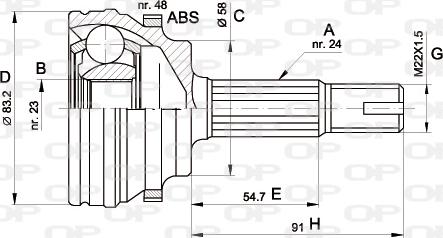 Open Parts CVJ5508.10 - Šarnīru komplekts, Piedziņas vārpsta adetalas.lv