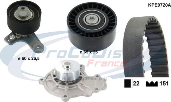 Procodis France KPE9720A - Ūdenssūknis + Zobsiksnas komplekts adetalas.lv