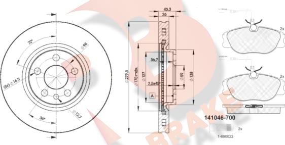 R Brake 3R10464620 - Bremžu komplekts, Disku bremzes adetalas.lv