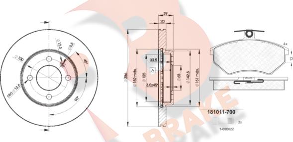 R Brake 3R10113790 - Bremžu komplekts, Disku bremzes adetalas.lv