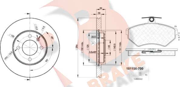 R Brake 3R11563790 - Bremžu komplekts, Disku bremzes adetalas.lv