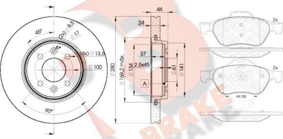 R Brake 3R18607829 - Bremžu komplekts, Disku bremzes adetalas.lv