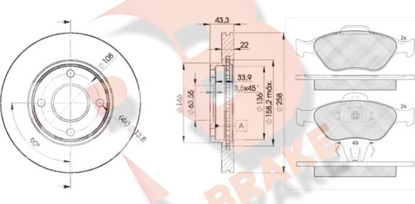 R Brake 3R13435344 - Bremžu komplekts, Disku bremzes adetalas.lv