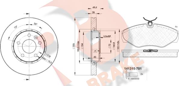 R Brake 3R13156845 - Bremžu komplekts, Disku bremzes adetalas.lv