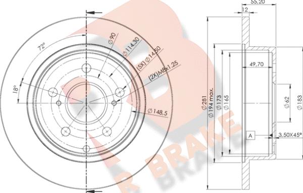 R Brake 78RBD22882 - Bremžu diski adetalas.lv