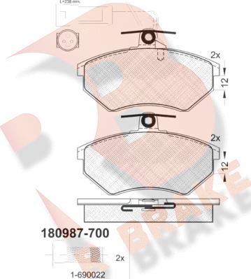 R Brake RB0987-700 - Bremžu uzliku kompl., Disku bremzes adetalas.lv