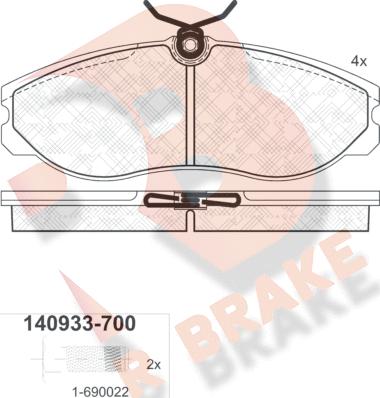 R Brake RB0933-700 - Bremžu uzliku kompl., Disku bremzes adetalas.lv