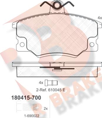 R Brake RB0415-700 - Bremžu uzliku kompl., Disku bremzes adetalas.lv