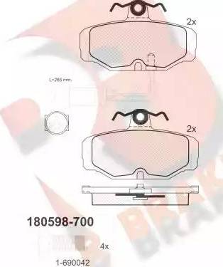 R Brake RB0598-700 - Bremžu uzliku kompl., Disku bremzes adetalas.lv