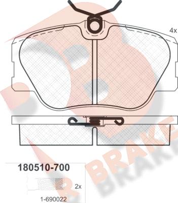 R Brake RB0510-700 - Bremžu uzliku kompl., Disku bremzes adetalas.lv