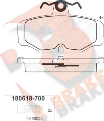 R Brake RB0618-700 - Bremžu uzliku kompl., Disku bremzes adetalas.lv