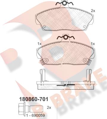 R Brake RB0860-701 - Bremžu uzliku kompl., Disku bremzes adetalas.lv