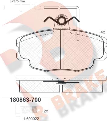 R Brake RB0863-700 - Bremžu uzliku kompl., Disku bremzes adetalas.lv