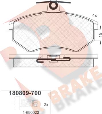 R Brake RB0809-700 - Bremžu uzliku kompl., Disku bremzes adetalas.lv