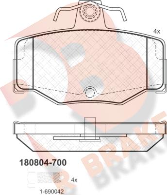 R Brake RB0804-700 - Bremžu uzliku kompl., Disku bremzes adetalas.lv