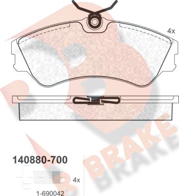 R Brake RB0880-700 - Bremžu uzliku kompl., Disku bremzes adetalas.lv