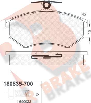 R Brake RB0835-700 - Bremžu uzliku kompl., Disku bremzes adetalas.lv