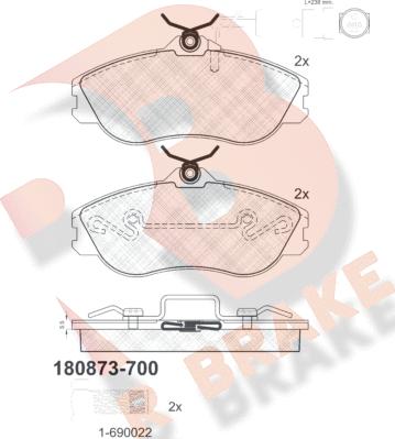 R Brake RB0873-700 - Bremžu uzliku kompl., Disku bremzes adetalas.lv