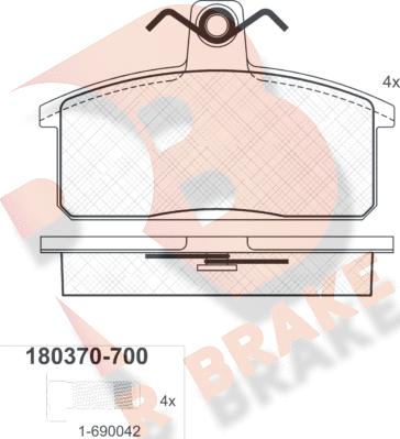 R Brake RB0370-700 - Bremžu uzliku kompl., Disku bremzes adetalas.lv