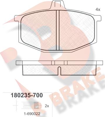 R Brake RB0235-700 - Bremžu uzliku kompl., Disku bremzes adetalas.lv