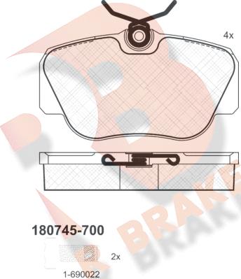 R Brake RB0745-700 - Bremžu uzliku kompl., Disku bremzes adetalas.lv