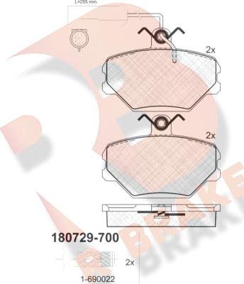 R Brake RB0729-700 - Bremžu uzliku kompl., Disku bremzes adetalas.lv