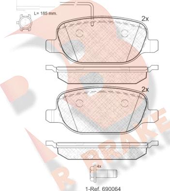 R Brake RB1996 - Bremžu uzliku kompl., Disku bremzes adetalas.lv