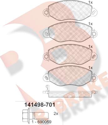 R Brake RB1498-701 - Bremžu uzliku kompl., Disku bremzes adetalas.lv