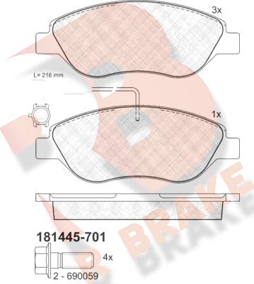 R Brake RB1445-701 - Bremžu uzliku kompl., Disku bremzes adetalas.lv