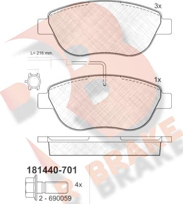 R Brake RB1440-701 - Bremžu uzliku kompl., Disku bremzes adetalas.lv