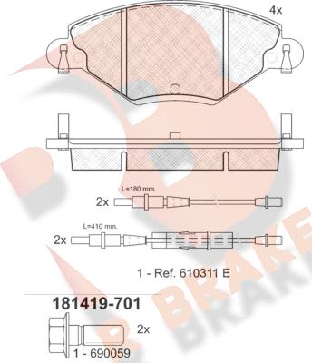 R Brake RB1419-701 - Bremžu uzliku kompl., Disku bremzes adetalas.lv