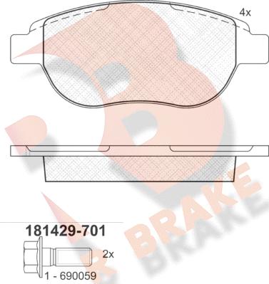 R Brake RB1429-701 - Bremžu uzliku kompl., Disku bremzes adetalas.lv