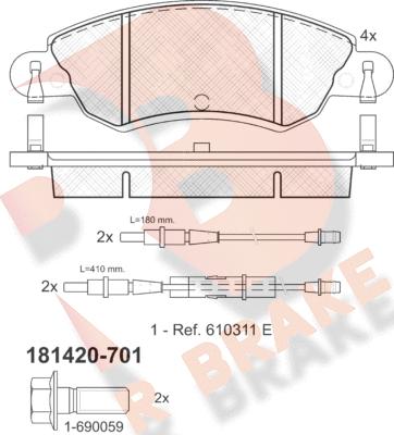 R Brake RB1420-701 - Bremžu uzliku kompl., Disku bremzes adetalas.lv