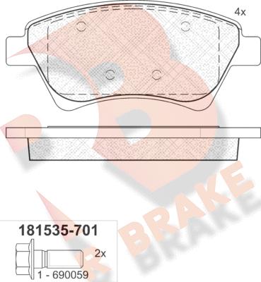 R Brake RB1535-701 - Bremžu uzliku kompl., Disku bremzes adetalas.lv