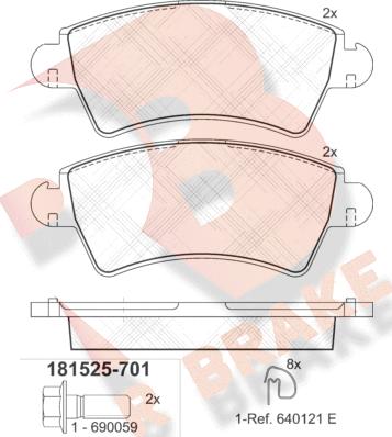 R Brake RB1525-701 - Bremžu uzliku kompl., Disku bremzes adetalas.lv