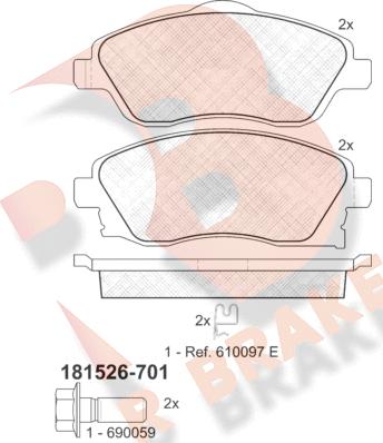 R Brake RB1526-701 - Bremžu uzliku kompl., Disku bremzes adetalas.lv